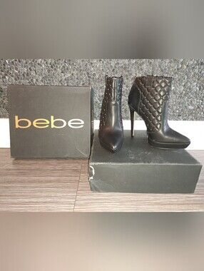 bebe Black Quilted Pointed-Toe Stiletto Ankle Boots